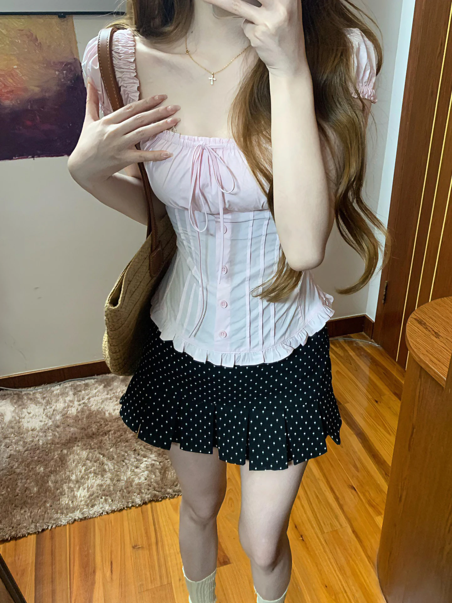 Sweet Pink Bubble Sleeve Shirt Top Women Summer Beautiful Polka Dot Wrap around Short Skirt Two Piece Set Fashionable Casual ...
Sweet Pink Bubble Sleeve Shirt Top Women Summer Beautiful Polka Dot Wrap around Short Skirt Two Piece Set Fashionable Casual ...