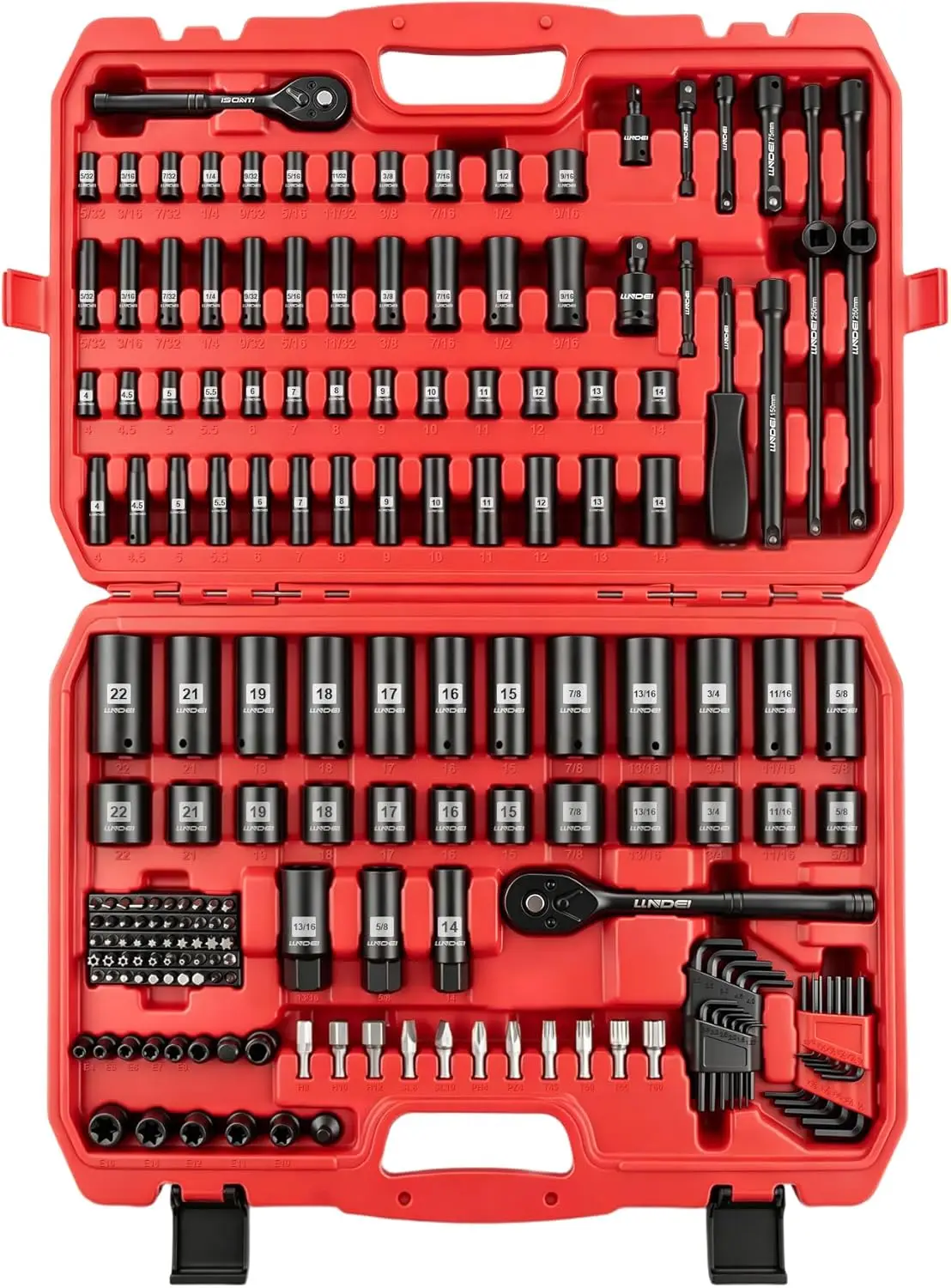 186-Piece Impact Socket Set 1/4 & 3/8 Inch Drive with CR-V Deep & Shallow Sockets for Mechanics
186-Piece Impact Socket Set 1/4 & 3/8 Inch Drive with CR-V Deep & Shallow Sockets for Mechanics