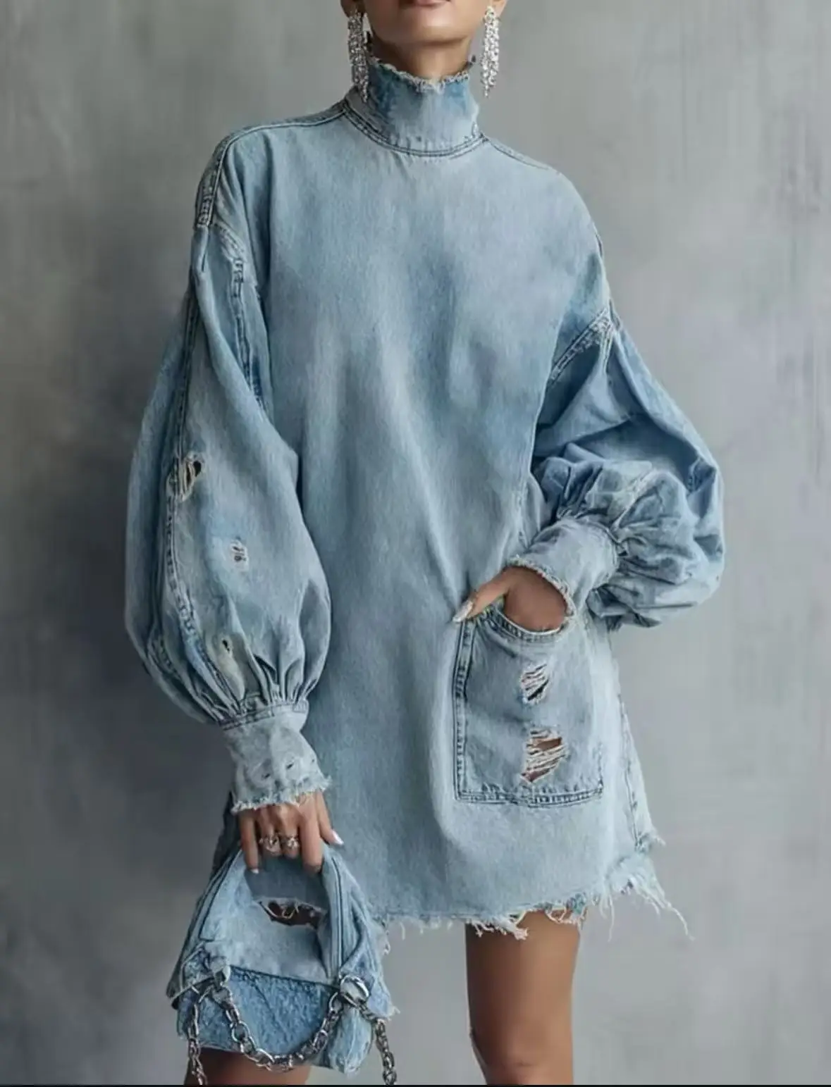 New Spring Fashion Casual Long Sleeve Turtleneck Pockets Solid Color Hole Slim Fit Above Kenn,Mini Demin Dress
New Spring Fashion Casual Long Sleeve Turtleneck Pockets Solid Color Hole Slim Fit Above Kenn,Mini Demin Dress