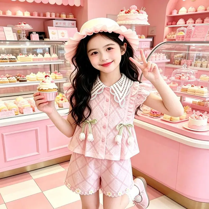 Girls 2-Piece Summer Outfit, Lace Collar Tulip Applique Top + Skirt, Cute Comfortable Pink Plaid Casual Set for & Little Girls
Girls 2-Piece Summer Outfit, Lace Collar Tulip Applique Top + Skirt, Cute Comfortable Pink Plaid Casual Set for & Little Girls
