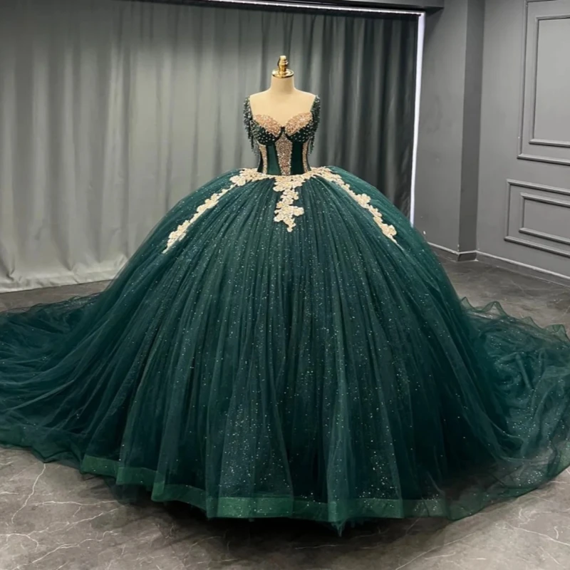 Blackish Green Shiny Quinceanera Dresses Ball Gown Off The Shoulder Applique Lace Pearl Crystal Corset Party Birthday Sweet 16
Blackish Green Shiny Quinceanera Dresses Ball Gown Off The Shoulder Applique Lace Pearl Crystal Corset Party Birthday Sweet 16