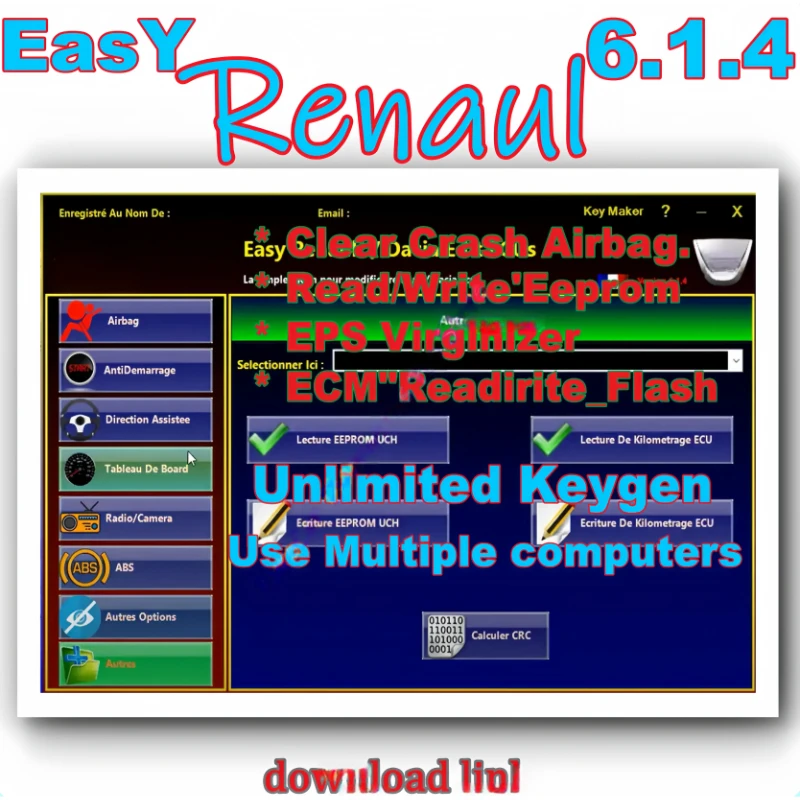2025 Easy Ren/ault 6.1.4 Software for Renaul ECU Programmer Clear Crash Airbag Card Keys UCH Cleaner WORK with OBDLink Renolink
2025 Easy Ren/ault 6.1.4 Software for Renaul ECU Programmer Clear Crash Airbag Card Keys UCH Cleaner WORK with OBDLink Renolink