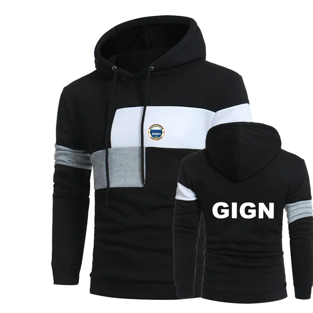 

France Gendarmerie GIGN 2024 New Men Spring and Autumn Three Color Stitching Splice Streetwear Hoody Long Sleeve Hoodies