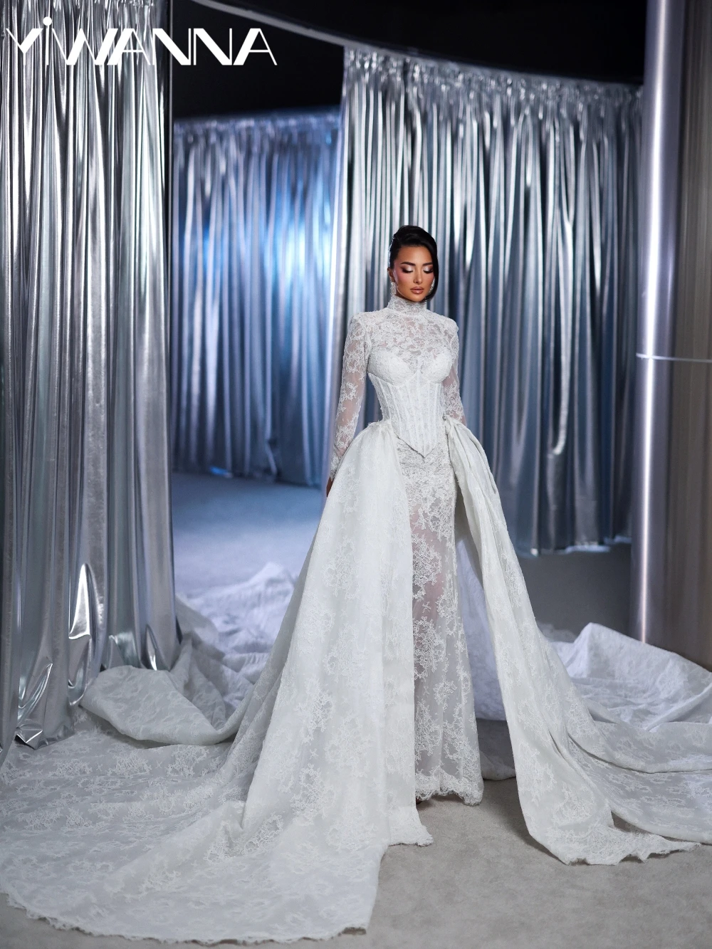 Detachable Train Lace Mermaid Wedding Dress With Structured Bodice Illusion High Collar Bridal Gown Customized Dresses For Bride
Detachable Train Lace Mermaid Wedding Dress With Structured Bodice Illusion High Collar Bridal Gown Customized Dresses For Bride