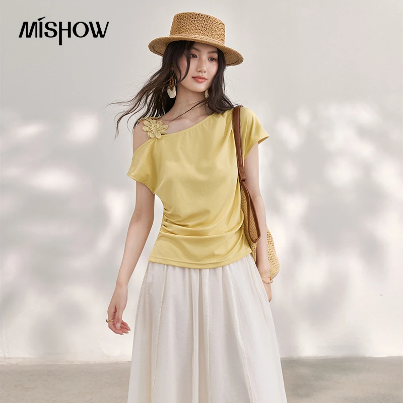 MISHOW Women's Asymmetric Skew Collar T-shirt 2026 Summer 3D Floral Applique Ruched Waist Slim Yellow Casual Top MXF28T1682
MISHOW Women's Asymmetric Skew Collar T-shirt 2026 Summer 3D Floral Applique Ruched Waist Slim Yellow Casual Top MXF28T1682