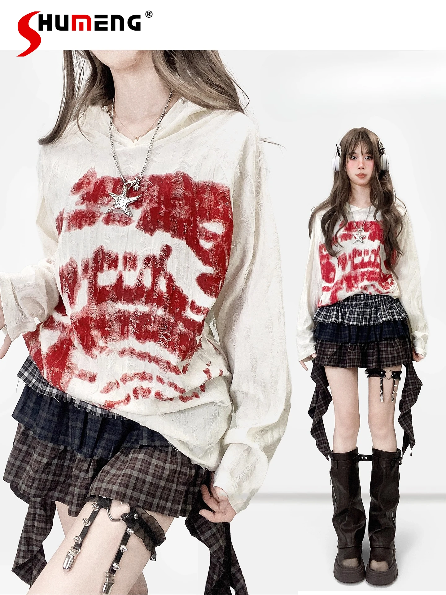 Fashion Subculture Harajuku Style Hooded Long Sleeve T-Shirt Print Distressed Loose Versatile Casual Thin Shirt Top Women Autumn
Fashion Subculture Harajuku Style Hooded Long Sleeve T-Shirt Print Distressed Loose Versatile Casual Thin Shirt Top Women Autumn