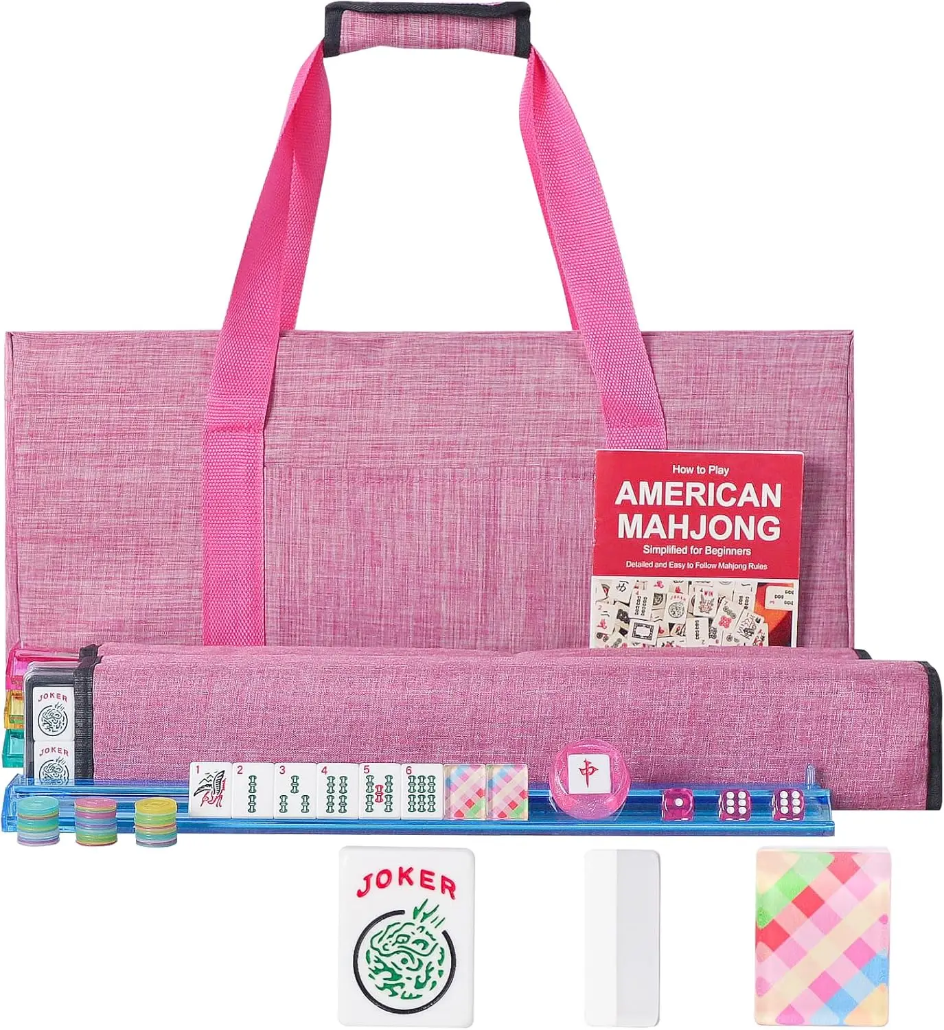 American Mahjong Set with 166 Acrylic Tiles, Colorful Prints, 4 Racks/Pushers & Carrying Bag
American Mahjong Set with 166 Acrylic Tiles, Colorful Prints, 4 Racks/Pushers & Carrying Bag