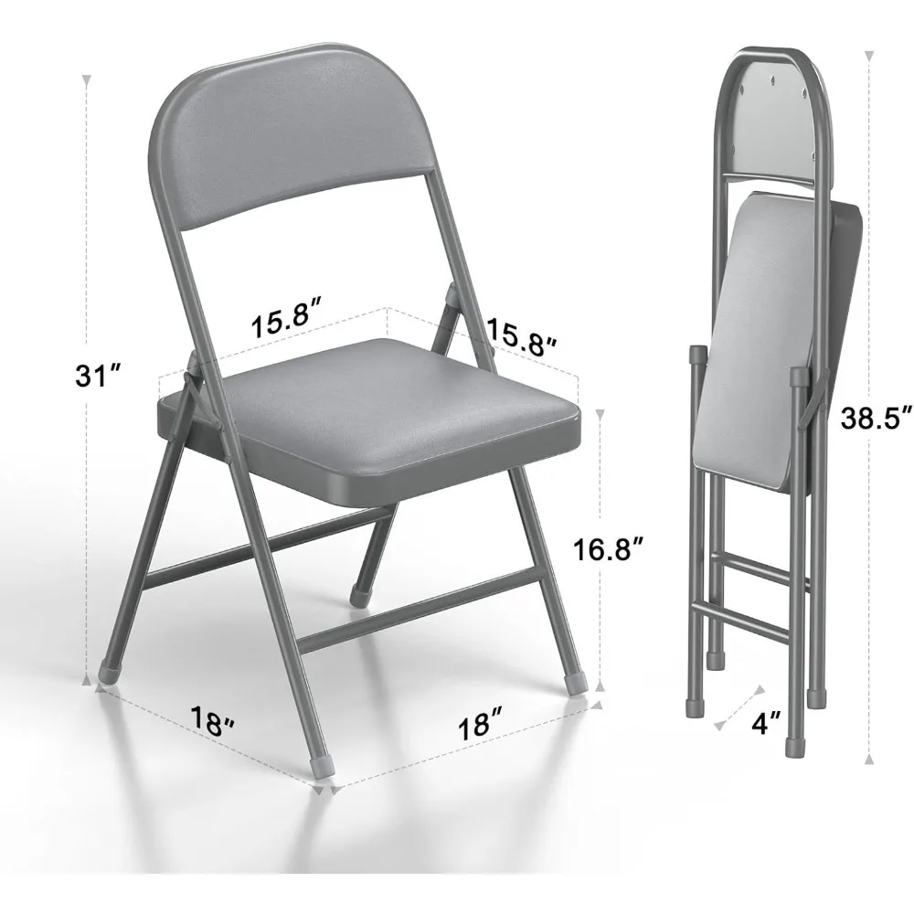 set of 4 foldable chairs with padded vinyl cushions and sturdy steel frame for indoor and outdoor use
set of 4 foldable chairs with padded vinyl cushions and sturdy steel frame for indoor and outdoor use