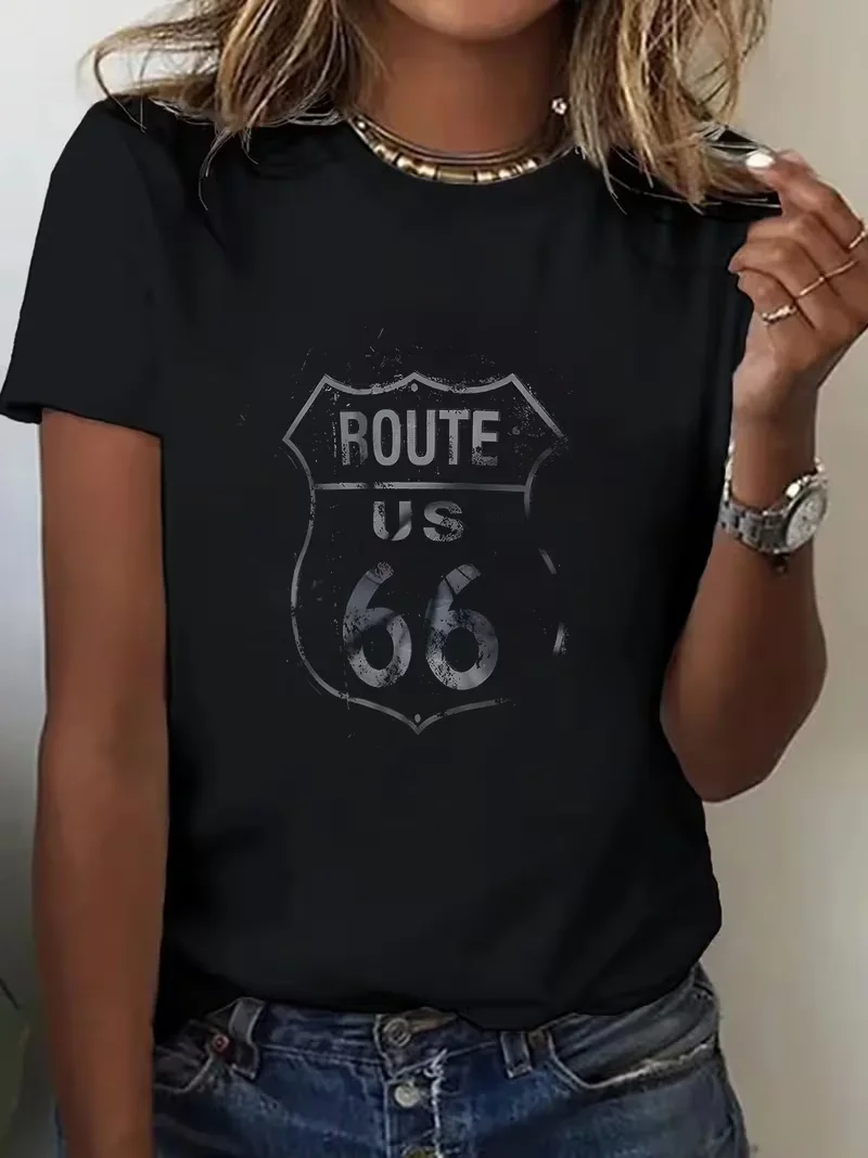 Women's casual T-shirt (single piece) with Route 66 retro pattern print | Comfortable and fit for all seasons | Machine washable
Women's casual T-shirt (single piece) with Route 66 retro pattern print | Comfortable and fit for all seasons | Machine washable