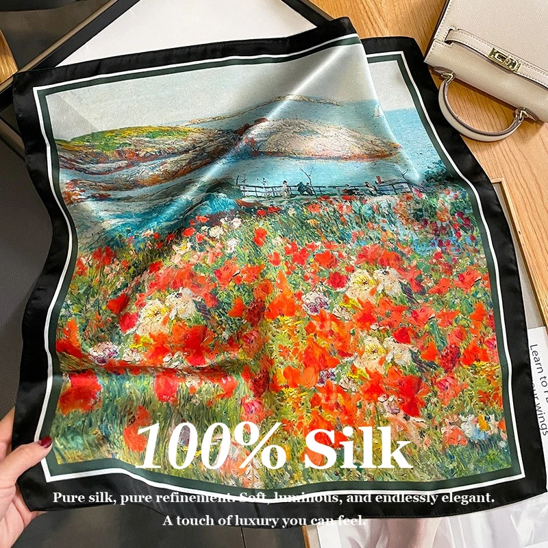 Oil Painting Fashion 100% Silk Scarf Women 53x53cm Square Neck Scarf Hair Bandana Small Headband Foulard Female Shawl Wrap Hijab
Oil Painting Fashion 100% Silk Scarf Women 53x53cm Square Neck Scarf Hair Bandana Small Headband Foulard Female Shawl Wrap Hijab