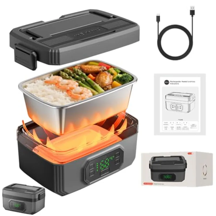 Electric lunch box for adults with timer, stainless steel container, black, self-heating, 21000mAh battery, ideal for work/trav
Electric lunch box for adults with timer, stainless steel container, black, self-heating, 21000mAh battery, ideal for work/trav