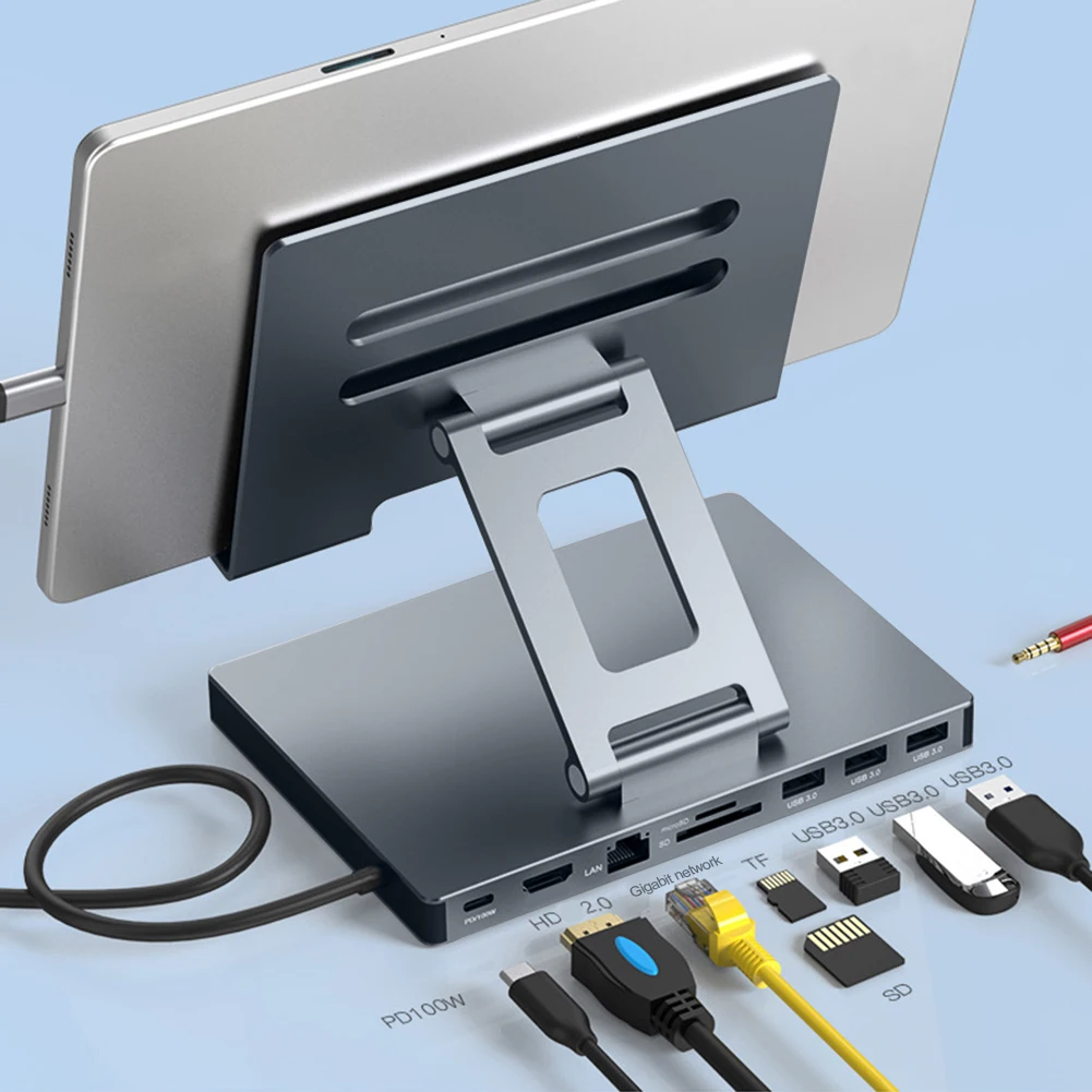 Док-станция типа C 9/8 в 1, алюминиевый сплав, 4K, 60 Гц, 5 Гбит/с, слот SD TF, Gigabit Ethernet, многопортовый концентратор, подставка, совместимая с HDMI
Док-станция типа C 9/8 в 1, алюминиевый сплав, 4K, 60 Гц, 5 Гбит/с, слот SD TF, Gigabit Ethernet, многопортовый концентратор, подставка, совместимая с HDMI
