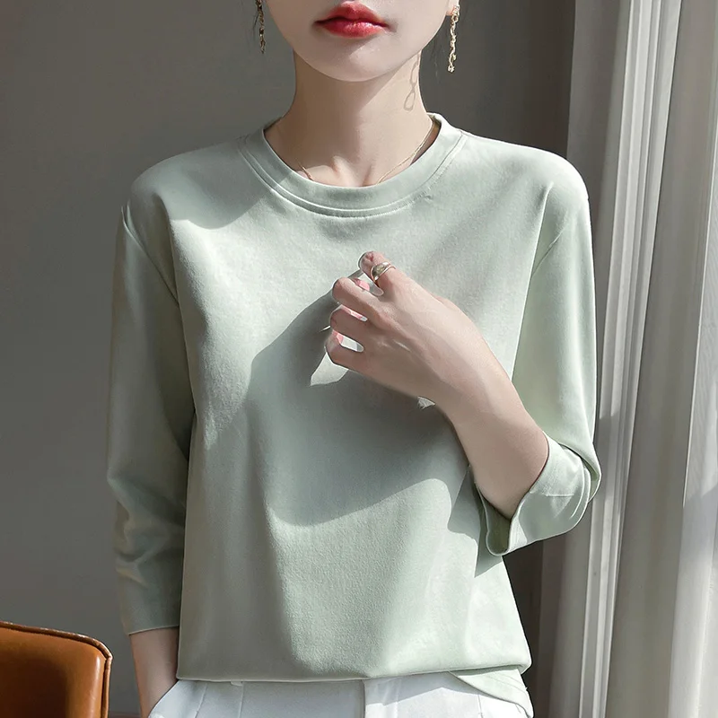 Summer Cotton Short-Sleeved T-Shirt Women's Round Neck Seven-Point Sleeves Loose Mercerized Cotton Half-Sleeve Shirt New T-shirt
Summer Cotton Short-Sleeved T-Shirt Women's Round Neck Seven-Point Sleeves Loose Mercerized Cotton Half-Sleeve Shirt New T-shirt