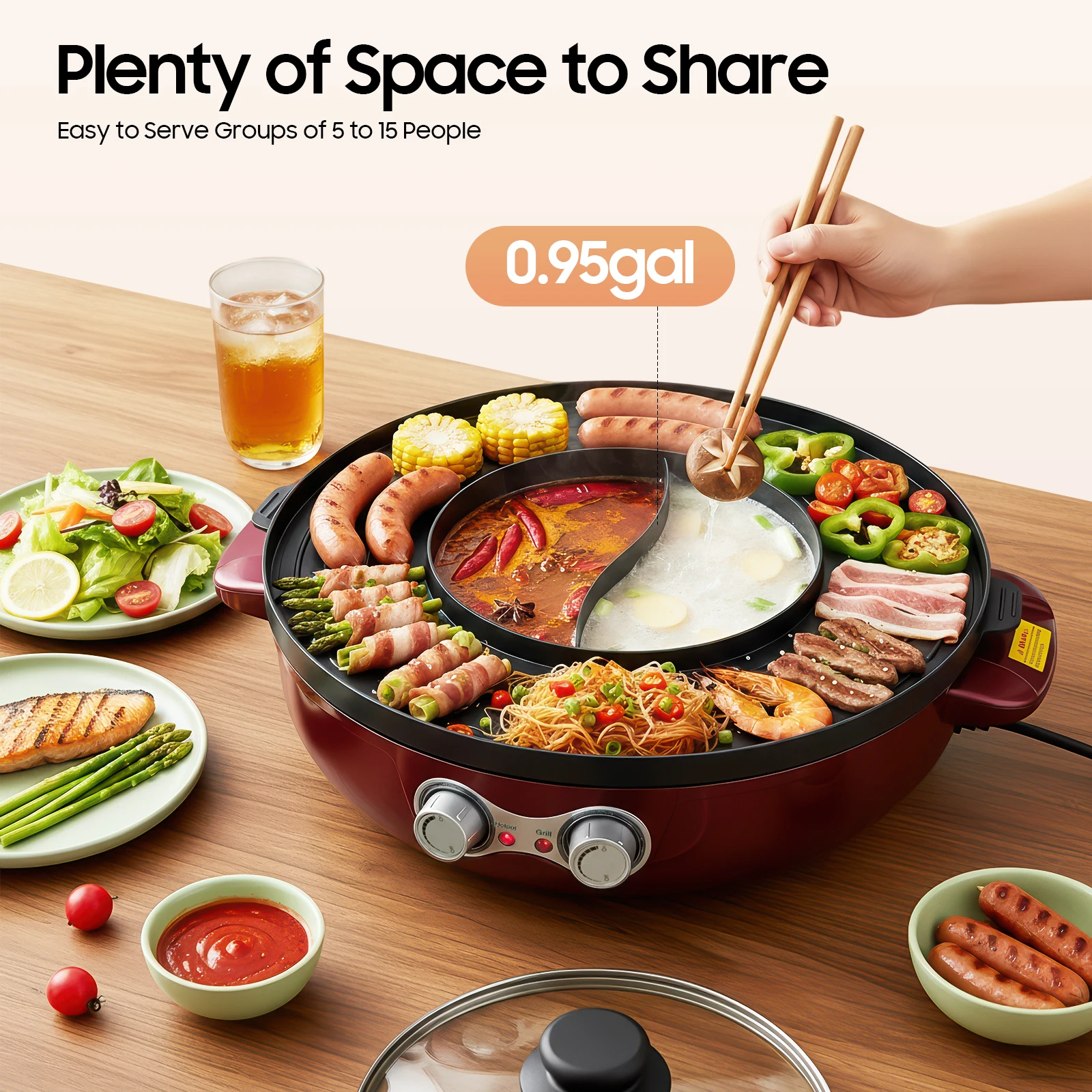 2200W Non-stick Aluminium Electric Roasting Pan and Hot Pot Dual-zone Control with Clear Lid, for 5-15 Persons
2200W Non-stick Aluminium Electric Roasting Pan and Hot Pot Dual-zone Control with Clear Lid, for 5-15 Persons