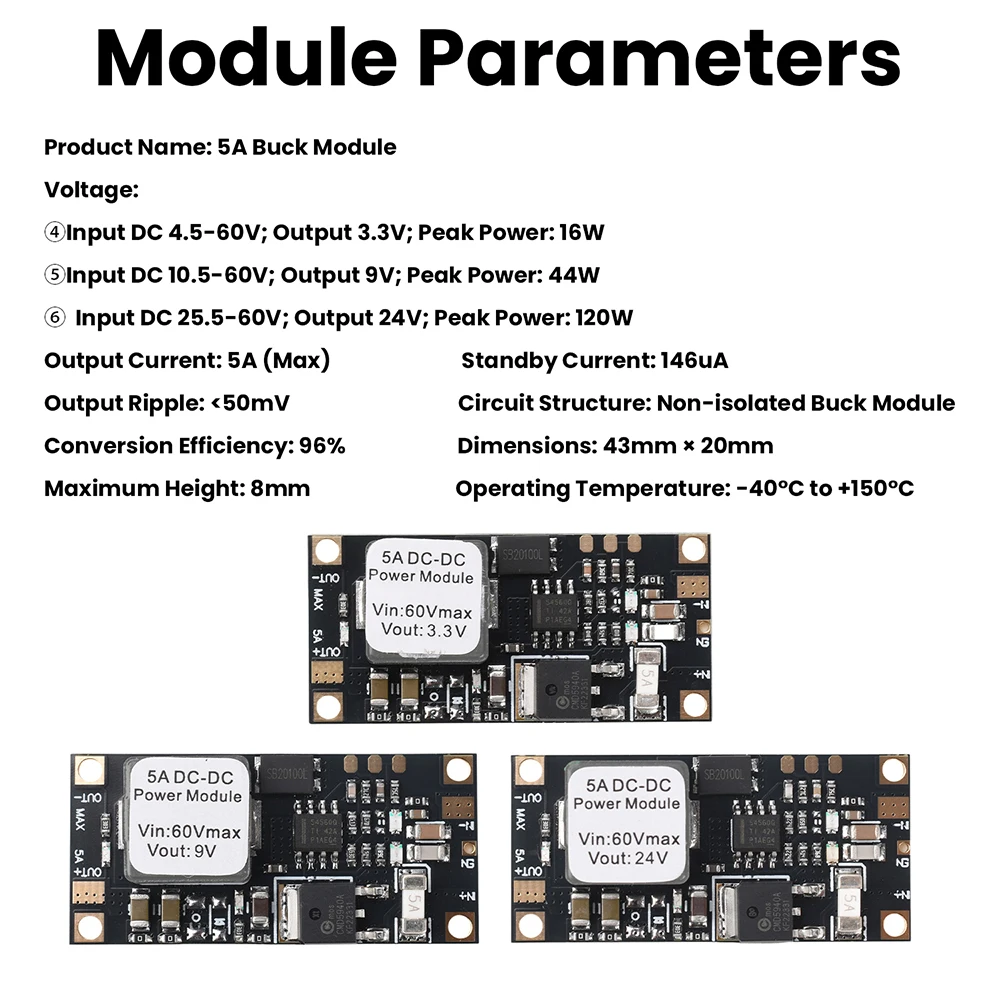 5A DC-DC Step-Down Module Wide Voltage 7.5V-60V To 3.3V/6V/7.4V/8.4V/9V/24V Power Converter For Drones Industrial Control
5A DC-DC Step-Down Module Wide Voltage 7.5V-60V To 3.3V/6V/7.4V/8.4V/9V/24V Power Converter For Drones Industrial Control