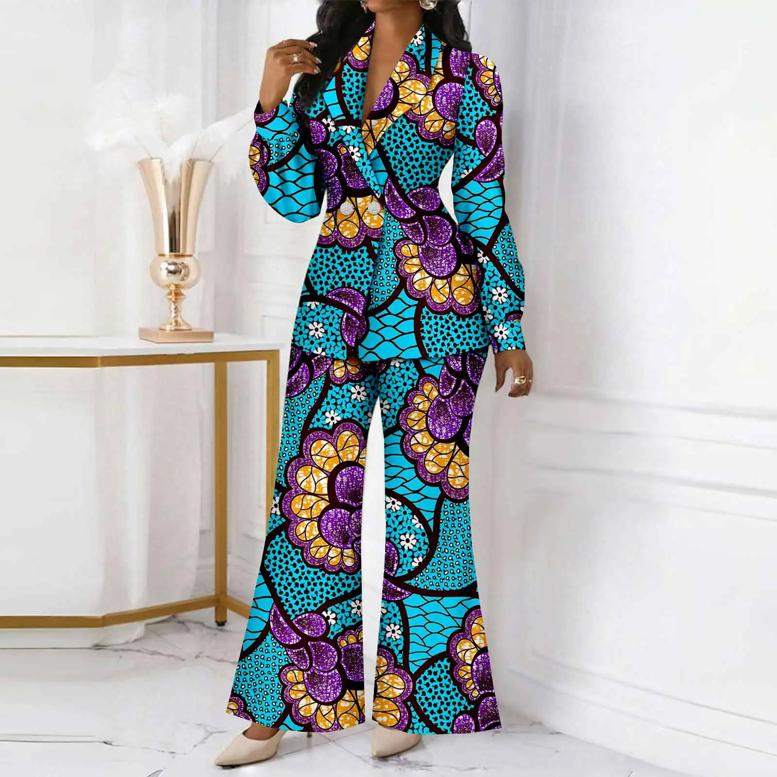 African American Women's Ankara Printed Wide Leg Pants V Neck Top Fashion Two Top Shiny Button 2526036
African American Women's Ankara Printed Wide Leg Pants V Neck Top Fashion Two Top Shiny Button 2526036
