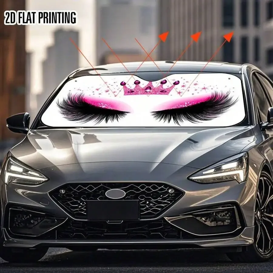 2D Flat Eyelash Crown Glitter Pink Car Windshield Sunshade Universal Front Window Sun Shade With 4 Suction Cups
2D Flat Eyelash Crown Glitter Pink Car Windshield Sunshade Universal Front Window Sun Shade With 4 Suction Cups