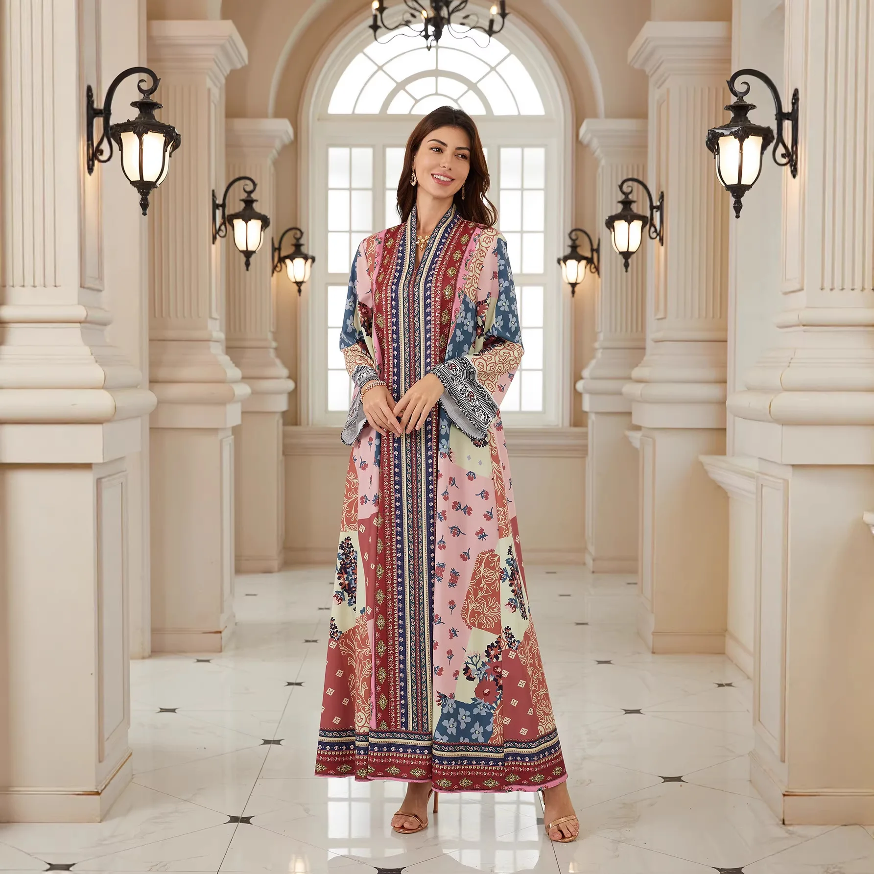 Bx16 Fashionable And Elegant Robe V-neck Long Sleeve Ethnic Style Printed Dress Robe Abaya Ramadan Dubai Luxury Islam Elegant
Bx16 Fashionable And Elegant Robe V-neck Long Sleeve Ethnic Style Printed Dress Robe Abaya Ramadan Dubai Luxury Islam Elegant
