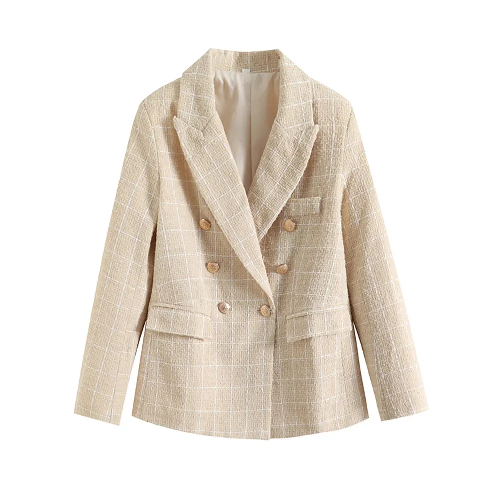 Vintage Fashion Double-breasted Tweed Plaid Blazer Coat Long Sleeve Pocket Suit Jacket
Vintage Fashion Double-breasted Tweed Plaid Blazer Coat Long Sleeve Pocket Suit Jacket