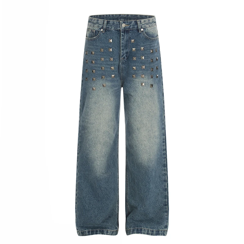 Retro Waed Blue Faded Jeans Loose Straight Leg Trousers Baggy Decorated with Square Nails ex Casual Jeans
Retro Waed Blue Faded Jeans Loose Straight Leg Trousers Baggy Decorated with Square Nails ex Casual Jeans