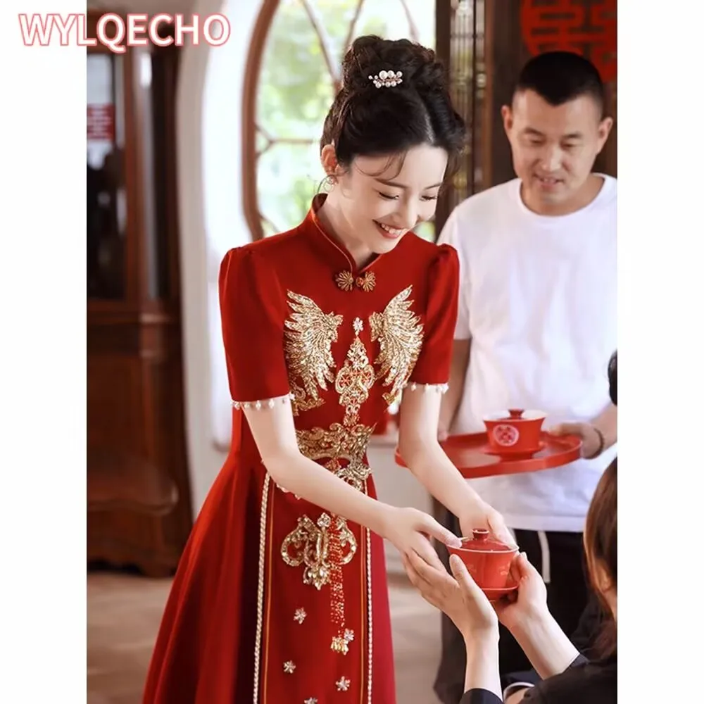 Chinese Style Bridal Toasting Cheongsam Dress Wind Red Traditional Qipao Dress Vintage Wedding Elegant Evening Party Dresses
Chinese Style Bridal Toasting Cheongsam Dress Wind Red Traditional Qipao Dress Vintage Wedding Elegant Evening Party Dresses
