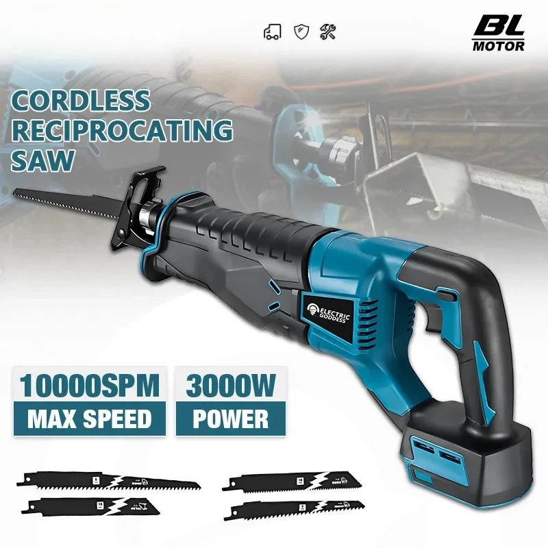 10000SPM Electric Reciprocating Electric Chainsaw Saber Saw Cordless Cutter Tool For Makita 18V Battery Pin
10000SPM Electric Reciprocating Electric Chainsaw Saber Saw Cordless Cutter Tool For Makita 18V Battery Pin