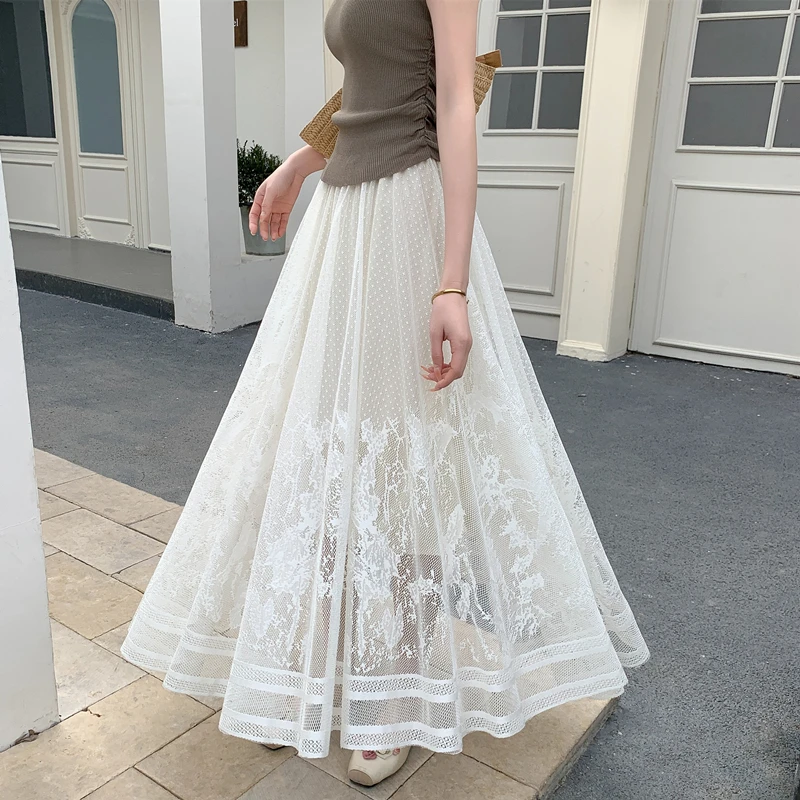 Polka Dot Lace Mesh Skirt Women Fashion High Waist Hollow Pleated Long Skirt Party 2025 Spring Summer
Polka Dot Lace Mesh Skirt Women Fashion High Waist Hollow Pleated Long Skirt Party 2025 Spring Summer