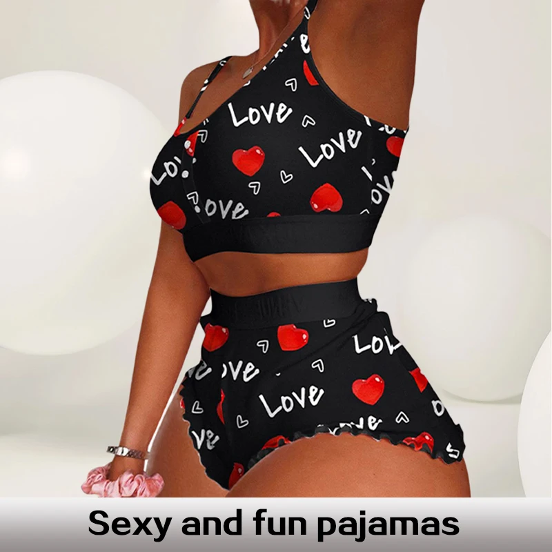 New 2 Piece Set Fashion Red Lips Pattern Sleepwear Home Suits Thin Section Top And High Waist Shorts Nighty Set
New 2 Piece Set Fashion Red Lips Pattern Sleepwear Home Suits Thin Section Top And High Waist Shorts Nighty Set