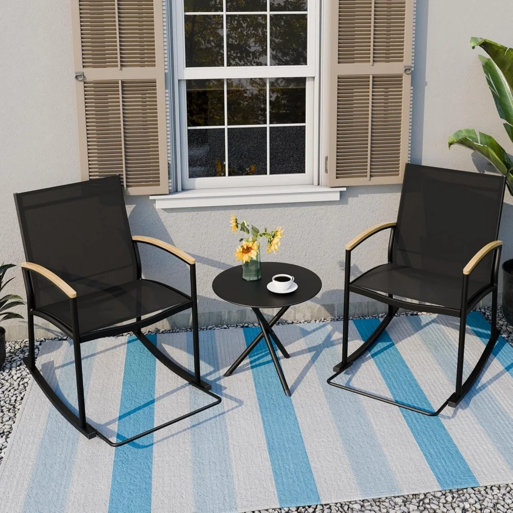 3-Piece Patio Rocking Bistro Sets, Textilene Fabric Outdoor Breathable Rocker Chairs, Front Porch Conversation Set with Coffee
3-Piece Patio Rocking Bistro Sets, Textilene Fabric Outdoor Breathable Rocker Chairs, Front Porch Conversation Set with Coffee