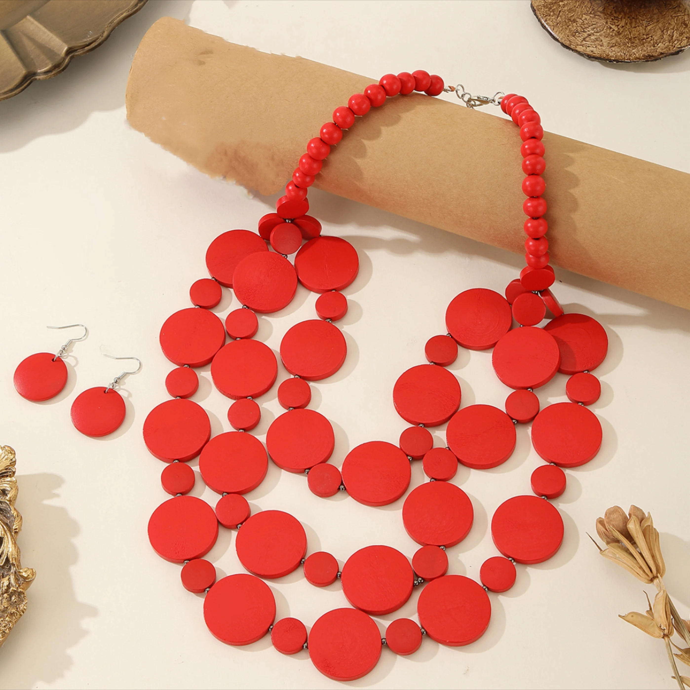 2-Piece Set Red Bohemian Geometric Round Wooden Bead Handmade Multi-Layer Necklace and Earrings Jewelry Set
2-Piece Set Red Bohemian Geometric Round Wooden Bead Handmade Multi-Layer Necklace and Earrings Jewelry Set