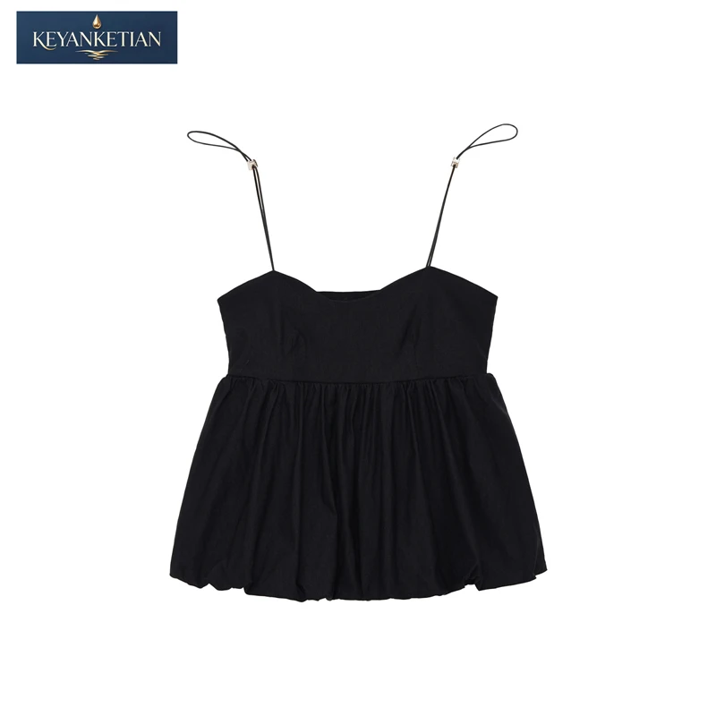 KEYANKETIAN 2026 Summer New Woman Chic Black Peplum Cami Top Coquette Sweetheart Neckline Voluminous Balloon Hem Loose Vest
KEYANKETIAN 2026 Summer New Woman Chic Black Peplum Cami Top Coquette Sweetheart Neckline Voluminous Balloon Hem Loose Vest