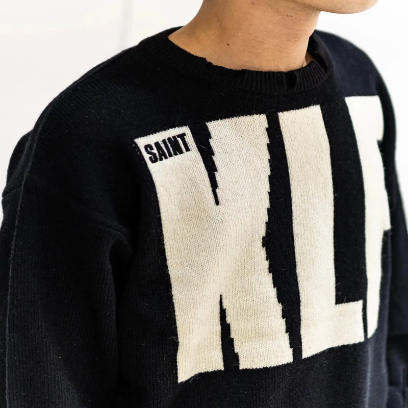 Chest KLF Logo Saint Knitt Sweater Men Women High Quality High Street Damage Casual Pullovers Black Knitt Underwear Sweaters
Chest KLF Logo Saint Knitt Sweater Men Women High Quality High Street Damage Casual Pullovers Black Knitt Underwear Sweaters
