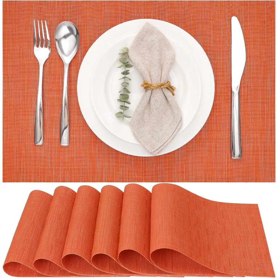 Set of 6 Orange Vinyl Woven Placemats for Indoor Dining Table: Washable NonSlip Durable Table Mats Ideal for Everyday Use and F
Set of 6 Orange Vinyl Woven Placemats for Indoor Dining Table: Washable NonSlip Durable Table Mats Ideal for Everyday Use and F