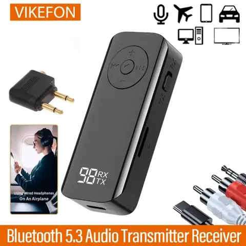 2 IN 1 Bluetooth 5.3 Audio Receiver Transmitter Stereo Music Wireless Adapter 3.5MM AUX With Mic For Car Airplane TV PC Headset
