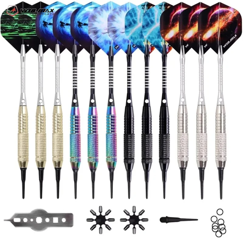 WINMAX 12 Pcs Darts Flights Set 18g Soft Tip For Electronic Dart Board Aluminium Shafts 100 Dart-Head 20 Anti-Loose Rubber Rings
WINMAX 12 Pcs Darts Flights Set 18g Soft Tip For Electronic Dart Board Aluminium Shafts 100 Dart-Head 20 Anti-Loose Rubber Rings