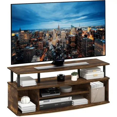 Large 55-Inch TV Entertainment Center with Amber Pine and Black Finish