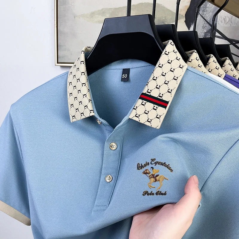 Summer new men's high-quality cotton men's polo shirt fashionable high-end design horse riding embroidery golf mulberry silk top
Summer new men's high-quality cotton men's polo shirt fashionable high-end design horse riding embroidery golf mulberry silk top