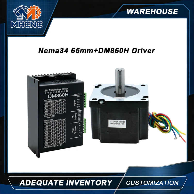 MHCNC Nema34 65mm 3.2Nm Open Loop DC Stepper Motor Kit with DM860H Driver for CNC Router Robot Arm 3D Printer
MHCNC Nema34 65mm 3.2Nm Open Loop DC Stepper Motor Kit with DM860H Driver for CNC Router Robot Arm 3D Printer