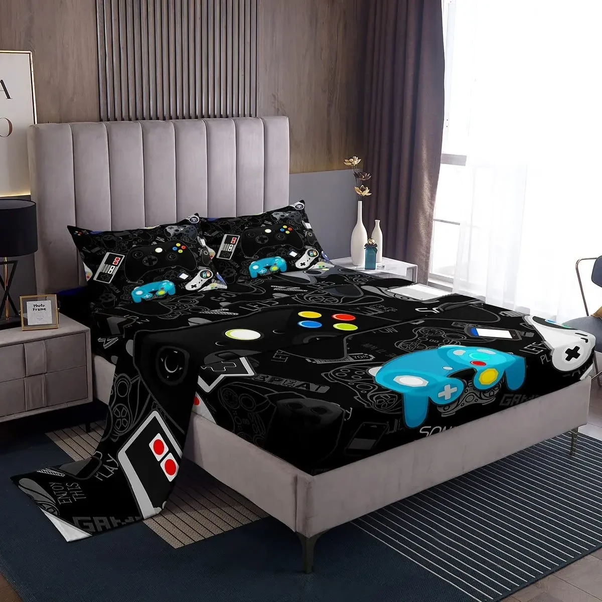 Gaming Gamepad Sheet Set Twin,Video Games Controller Bedding Set for Kids Teen Gamer Room Decor Watercolor Graffiti Stylish Cool
Gaming Gamepad Sheet Set Twin,Video Games Controller Bedding Set for Kids Teen Gamer Room Decor Watercolor Graffiti Stylish Cool