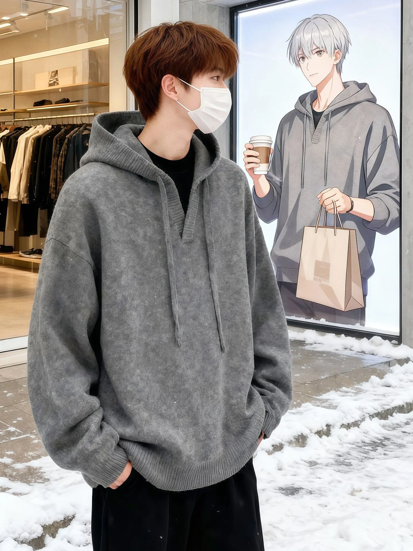 Deep Grey Thickened V-Neck Hoodie Men's Winter Knitted Sweater Casual Style Inner Wear Comfortable Loose Fit Warmth
Deep Grey Thickened V-Neck Hoodie Men's Winter Knitted Sweater Casual Style Inner Wear Comfortable Loose Fit Warmth