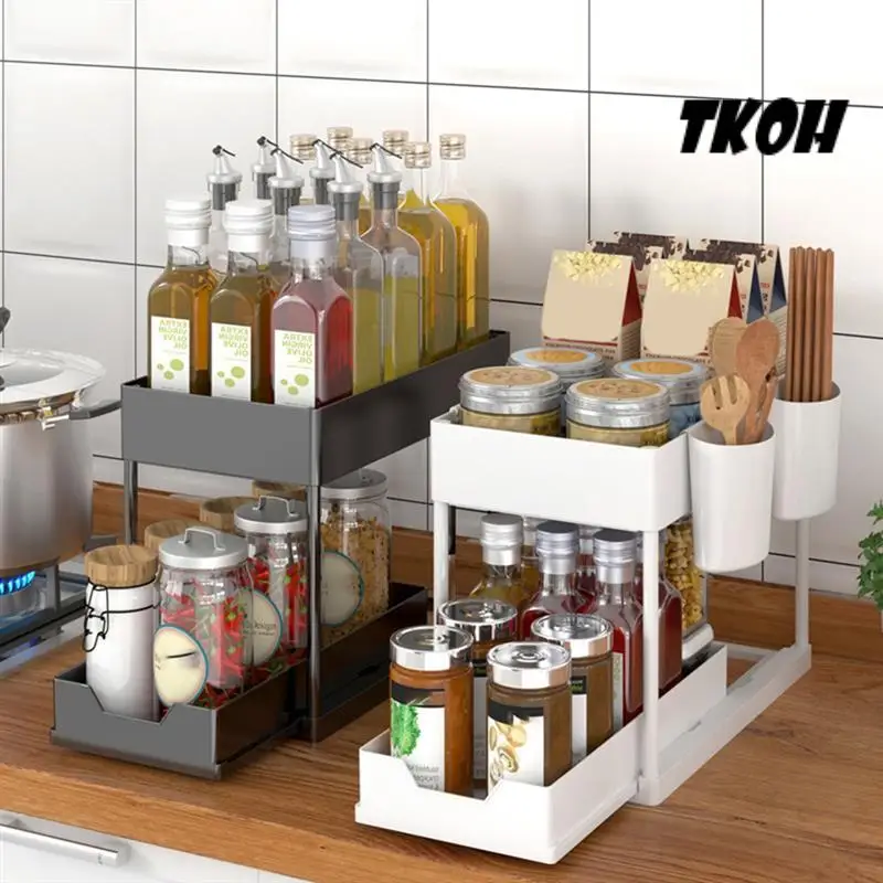 TKOH-многофункциональная кухонная стойка, выдвижная полка для специй, двухслойная полка для хранения в шкафу
TKOH-многофункциональная кухонная стойка, выдвижная полка для специй, двухслойная полка для хранения в шкафу