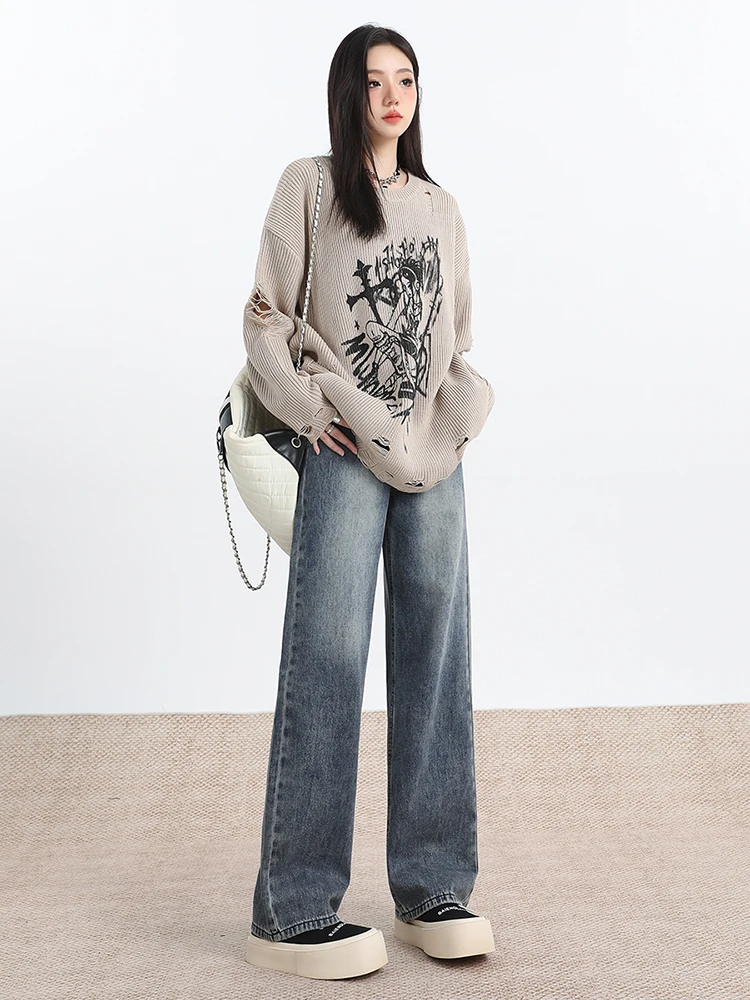 Retro High Waist Pleated Wide Leg Denim Jeans Women's Fleece Lined Loose Slim Straight Floor Length Pants Autumn Winter
Retro High Waist Pleated Wide Leg Denim Jeans Women's Fleece Lined Loose Slim Straight Floor Length Pants Autumn Winter