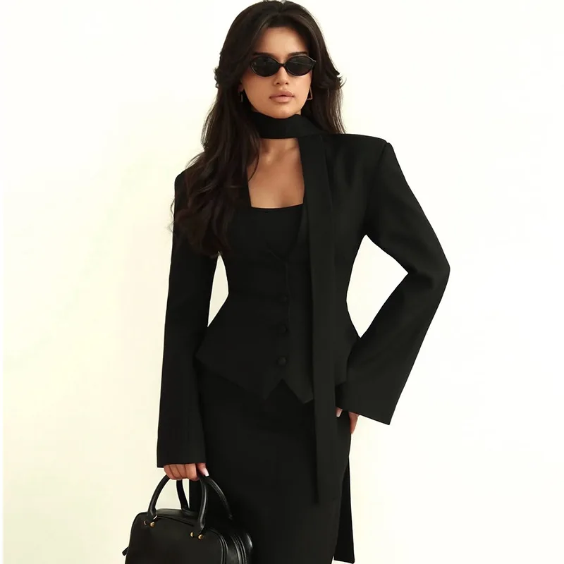 Women's Clothing New Fashion Solid Color V-neck Scarf with Long Sleeve Casual Small Suit Jacket Top
Women's Clothing New Fashion Solid Color V-neck Scarf with Long Sleeve Casual Small Suit Jacket Top