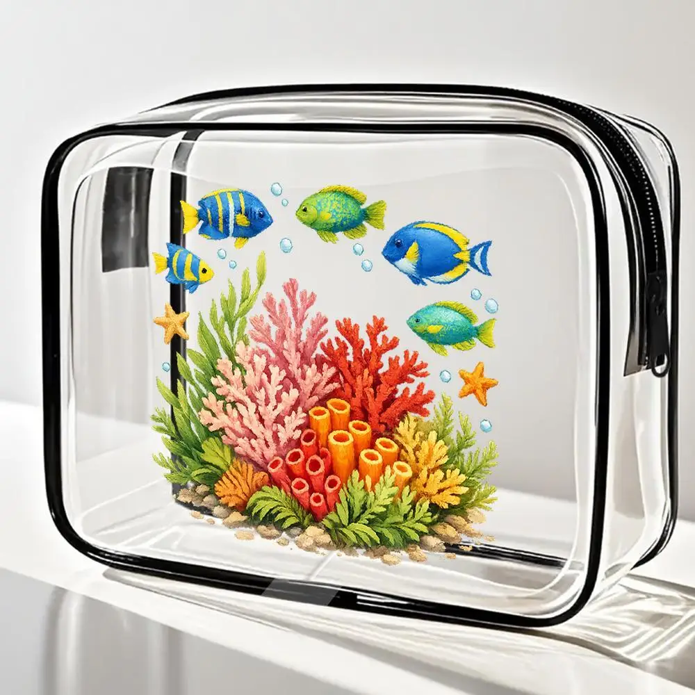 Clear PVC Cosmetic Pouch Featuring Tropical Fish Coral Reefs And Starfish Designed With Vibrant Kawaii Prints. This Zippered Org
Clear PVC Cosmetic Pouch Featuring Tropical Fish Coral Reefs And Starfish Designed With Vibrant Kawaii Prints. This Zippered Org