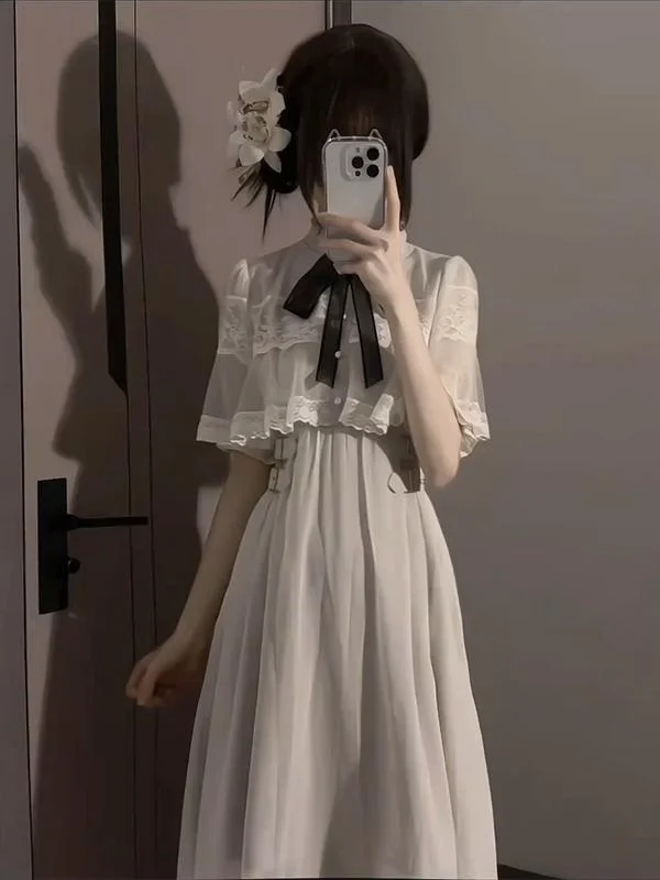 Lolita Lace Dress with Shawl Production Type Cute Fairy Tale Style Women's Hanfu Spring 2025 Collection with Brooch
Lolita Lace Dress with Shawl Production Type Cute Fairy Tale Style Women's Hanfu Spring 2025 Collection with Brooch