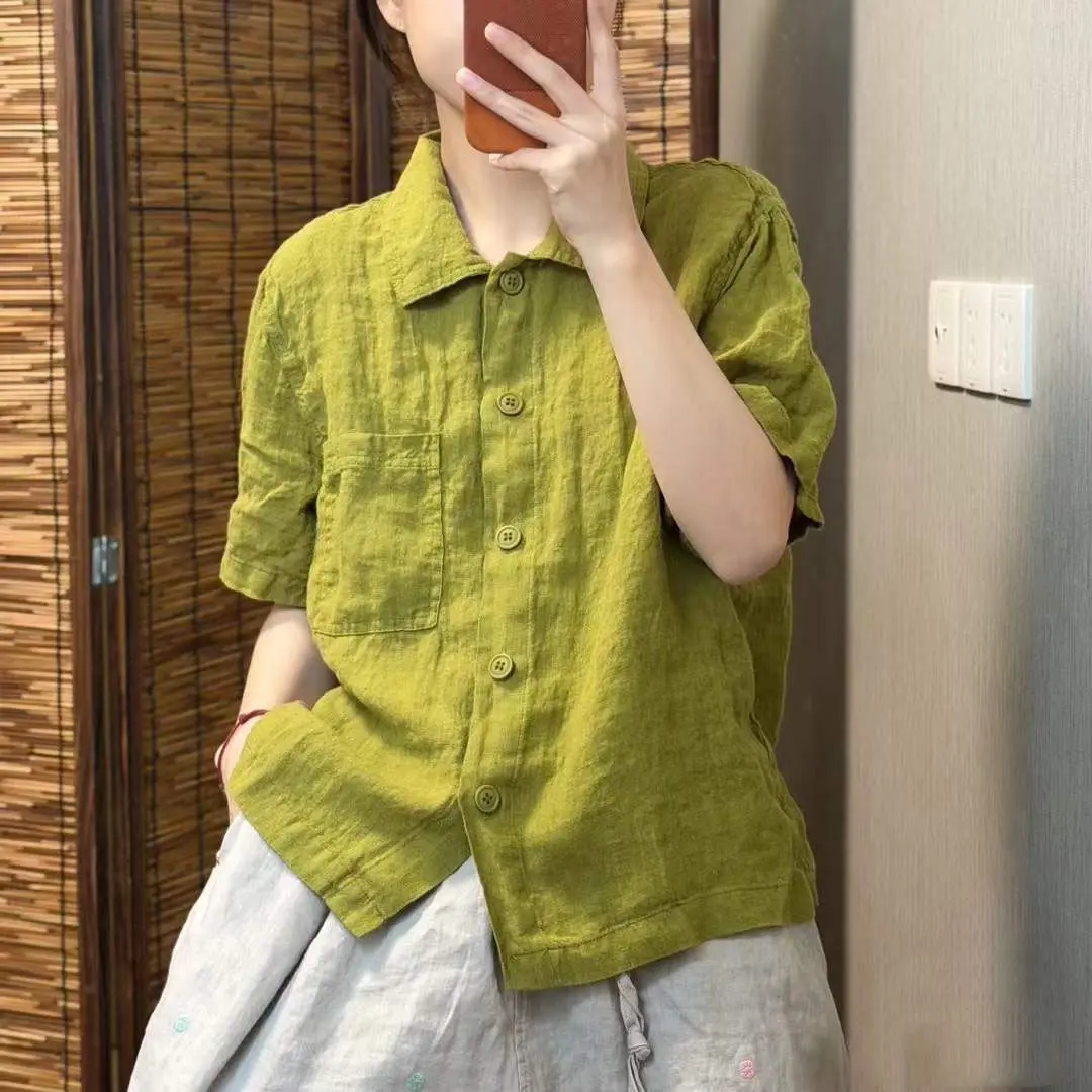 Loose Cotton Linen Shirt Women's plus Size Summer New Style Retro Belly Covering Short Sleeve Outerwear Comfortable Breathable
Loose Cotton Linen Shirt Women's plus Size Summer New Style Retro Belly Covering Short Sleeve Outerwear Comfortable Breathable
