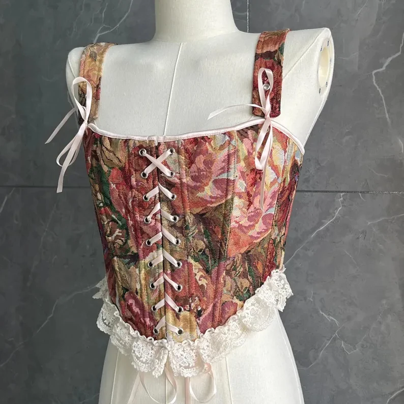 Red lace corset - peony red renaissance corset, vintage corset top, cropped corset, milkmaid style corset.
Red lace corset - peony red renaissance corset, vintage corset top, cropped corset, milkmaid style corset.