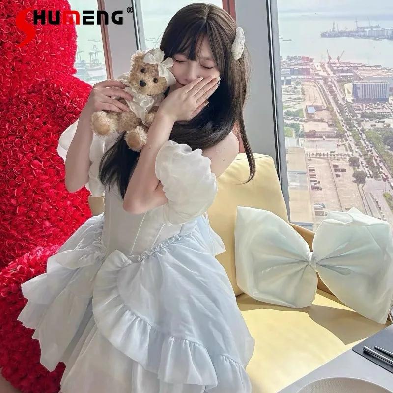 Elegant Gentle Blue Puff Sleeves Midi Dress Vintage Princess Ruffle Puffy Dresses Summer Casual Dating Party Sweet Outfit Ladies
Elegant Gentle Blue Puff Sleeves Midi Dress Vintage Princess Ruffle Puffy Dresses Summer Casual Dating Party Sweet Outfit Ladies