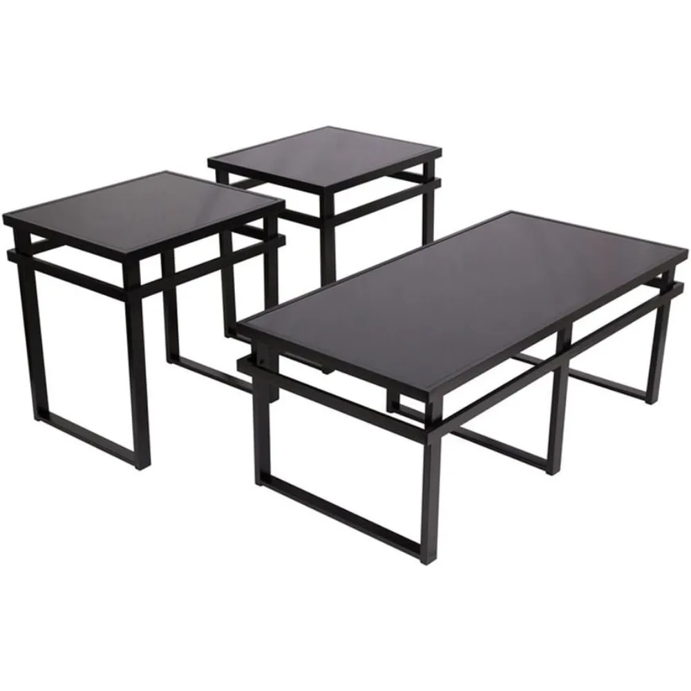 3-piece table set, includes coffee table and 2 end tables, black glass,table set
3-piece table set, includes coffee table and 2 end tables, black glass,table set