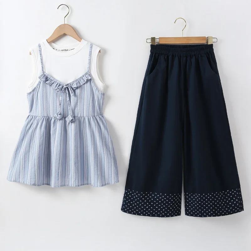 Girls 3Pcs Striped Camisole Top & Wide Leg Pants Set Casual Summer Outfit for Kids Daily School Birthday Party Holiday Costume
Girls 3Pcs Striped Camisole Top & Wide Leg Pants Set Casual Summer Outfit for Kids Daily School Birthday Party Holiday Costume